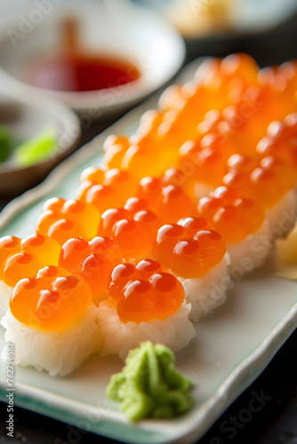 Exquisite Display of Traditional Japanese Ikura (Salmon Roe) Sushi Artistry and Culinary Delight