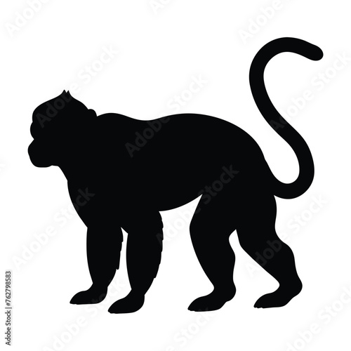 black silhouette of a gibbon on white