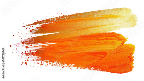 Orange and Yellow acrylic paint brush stroke isolated on transparent background