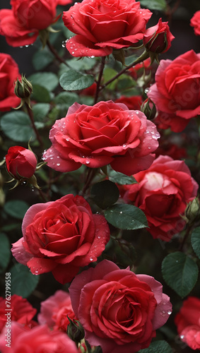 Close-Up Red Rose with Water Droplets  Floral Beauty in Nature Keywords 