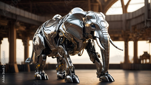 Robotic Elephant Statue: Futuristic Art in Museum