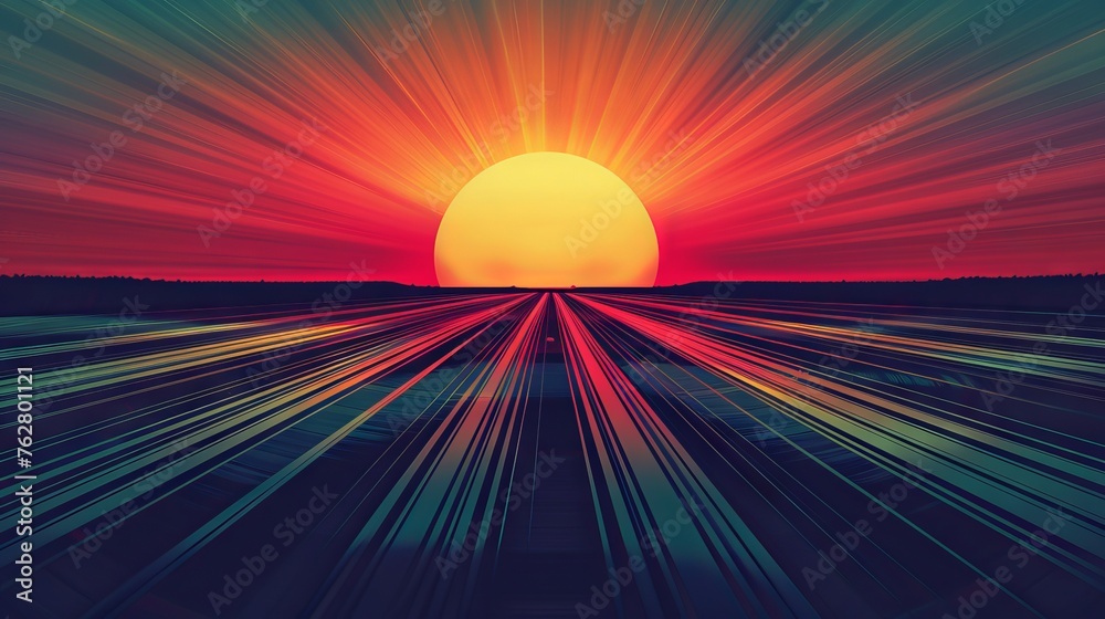Vibrant sunset with dynamic light rays. A striking illustration of the ...