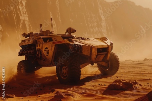 Mars rover. Background with selective focus and copy space