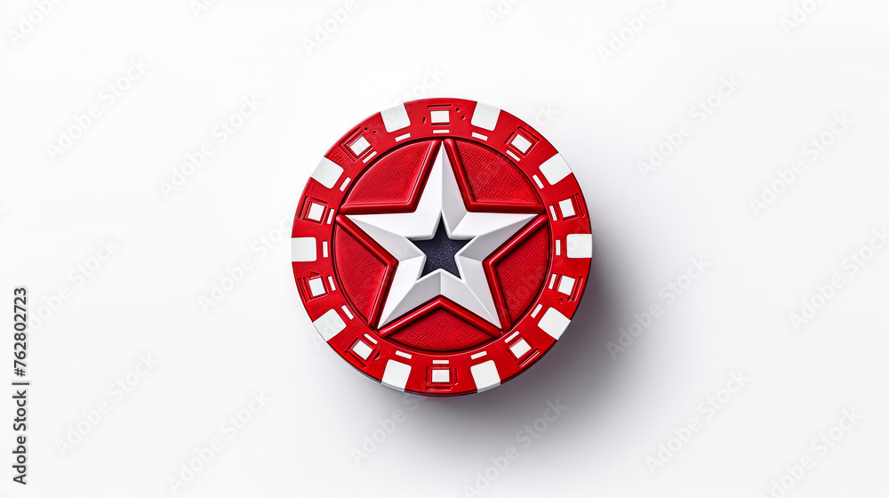 A red and white star with a black star in the middle