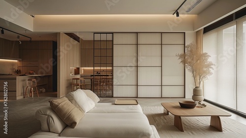 Cozy studio apartment with Japandi style sliding partita © Tumelo