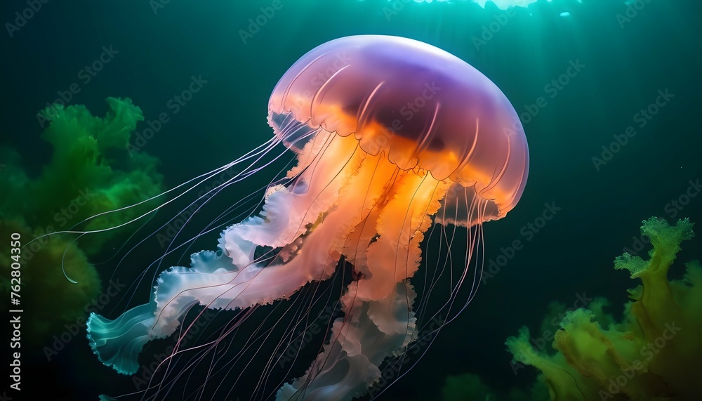 A Jellyfish In A Sea Of Glowing Algae Upscaled