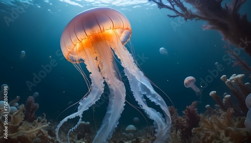 A Jellyfish In A Sea Of Twinkling Marine Life Upscaled 9