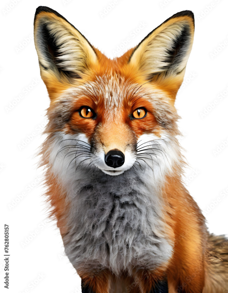 red fox isolated on white transparent background with clipping path, for printing and web page design, sticker, png transparent.