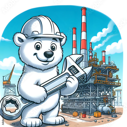 A blank letterhead of a postcard with an image of a polar bear-an oilman, an installer, a builder. photo
