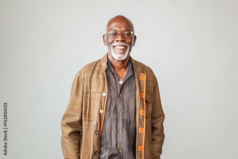 A man with a beard and glasses is smiling and wearing a brown jacket A man with a beard and glasses is smiling and wearing a brown jacket