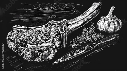 meat illustration for cafe, meat restaurant, signboard for diner
