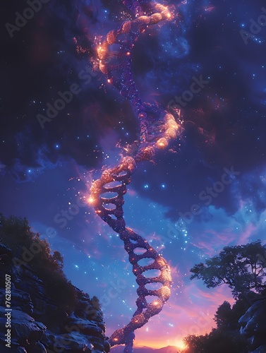 DNA visualization illustration with a mix of colors and nature