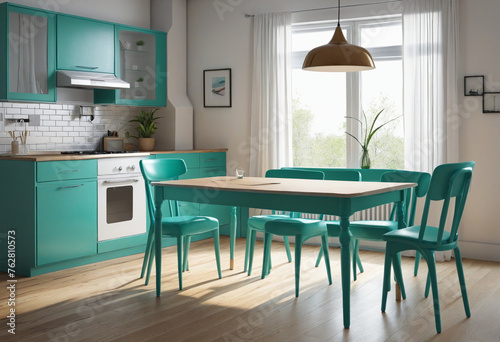 a retro teal kitchen dinette set  photo