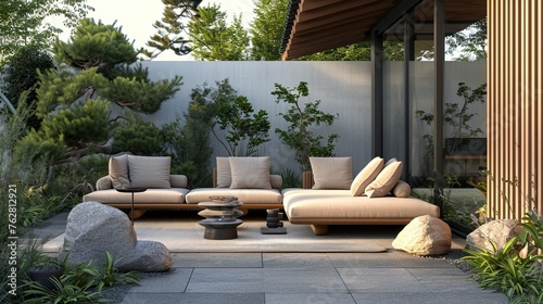 Japandi Outdoor Relaxation Outdoor relaxation area with garden