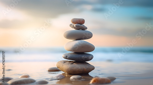 a rock stack on a beach  Generative AI