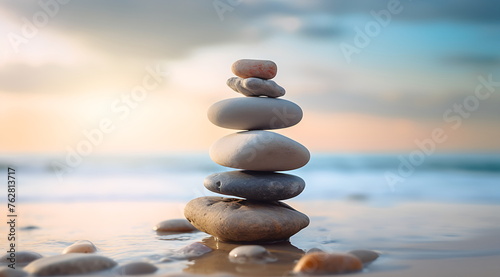 a rock stack on a beach, Generative AI
