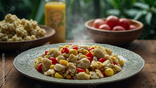 a plate of Ackee and saltfish, a typical Jamaican dish photo