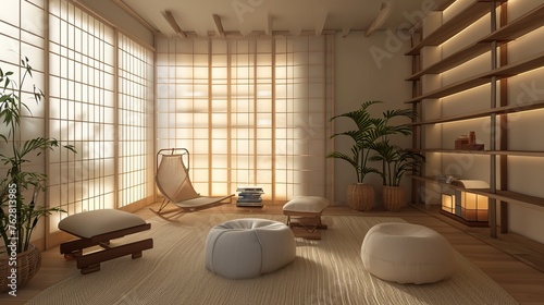 Japandi Reading Corner Reading space with Japanese shoji © Tumelo