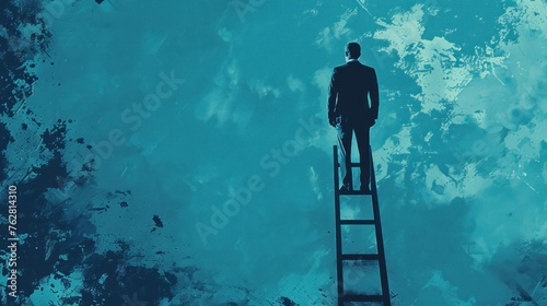 minimalist photo of Businessman on ladder, business conceptual illustration. Generative AI