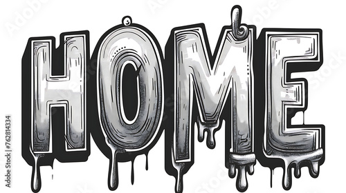 black and white illustration spells out the word 