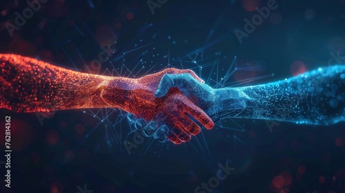 Panoramic Teamwork,empathy,partnership and Social connection in business join hand together concept. Generative AI photo