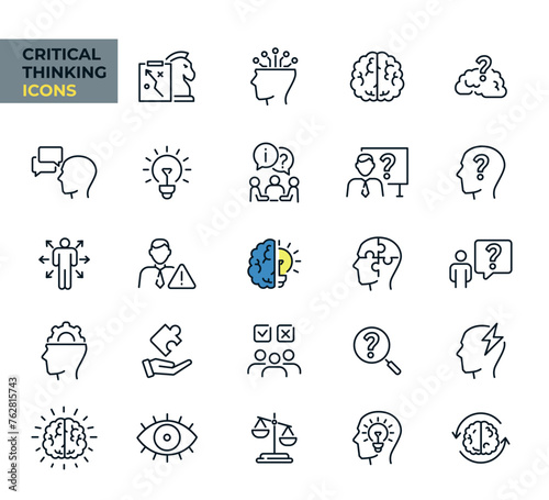 Critical thinking web icons in line style. Facts, think, analyzing, rational, collection. Vector illustration