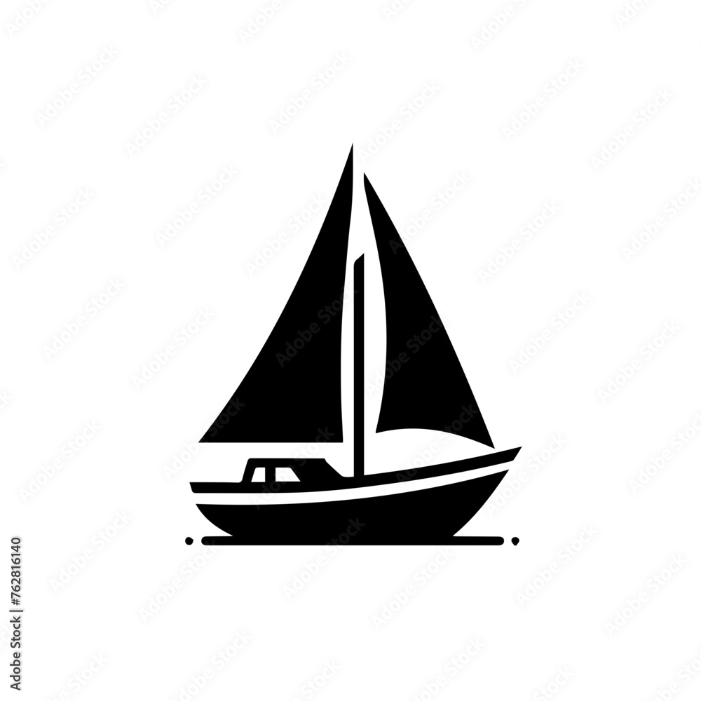 Black silhouette of a sailbot, editable vector SVG, generated with AI