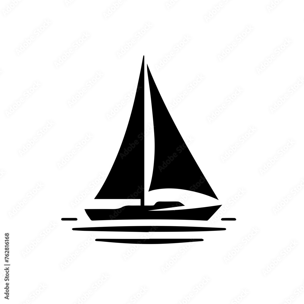 Black silhouette of a sail ship, editable vector SVG, generated with AI