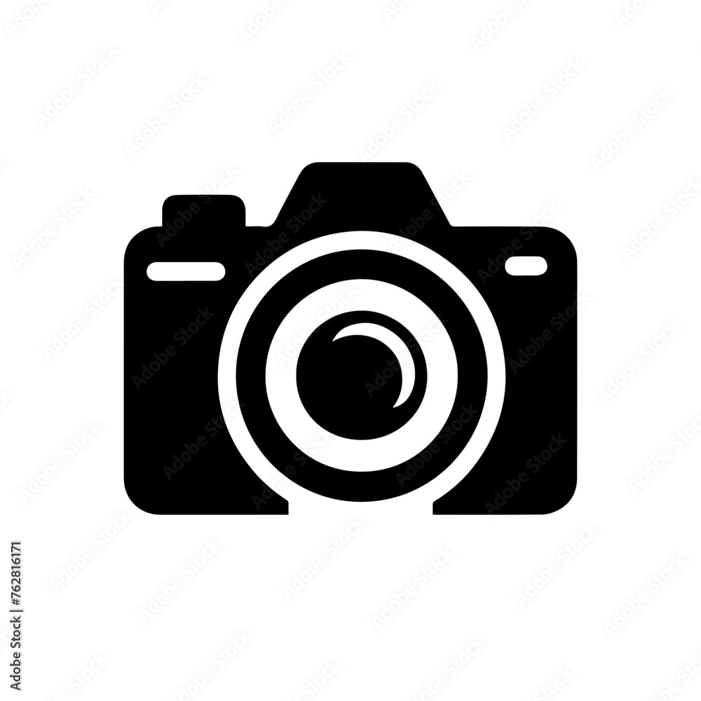 Black icon silhouette of a digital photo camera, editable vector svg, generated with AI