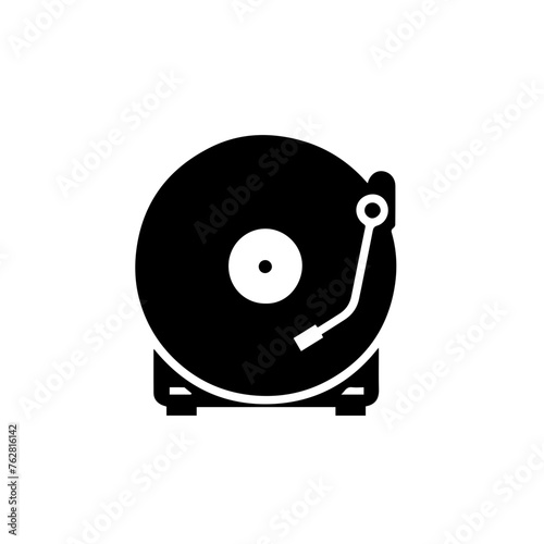 Black silhouette of vynil record player, editable vector SVG, generated with AI