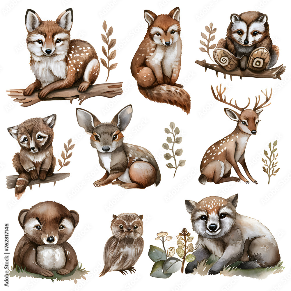 Set of woodland animals