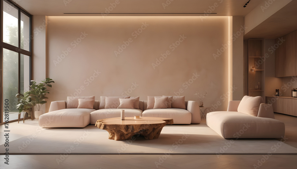 Beige luxury sofa and rustic coffee table Minimalist home interior modern 2 Beige luxury sofa and rustic coffee table Minimalist home interior modern 2