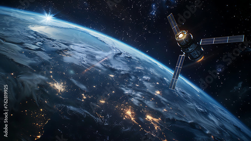 a satellite orbiting Earth against the backdrop of space © DigitaArt.Creative