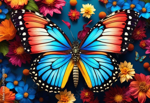 illustration, vivid butterfly perched close nature, blossom, colorful, vibrant, insect, wings, flowers, beautiful, garden, wildlife, petals, flora, delicate