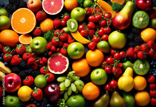 illustration, vibrant fresh fruits vegetables promoting health benefits plant based diet,  vibrant