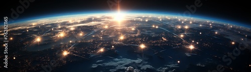 Highspeed internet satellites orbiting Earth tech glow © Naret
