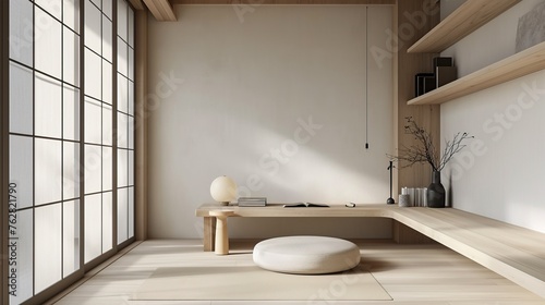 Minimalist Japandi Study Study room with a minimalist