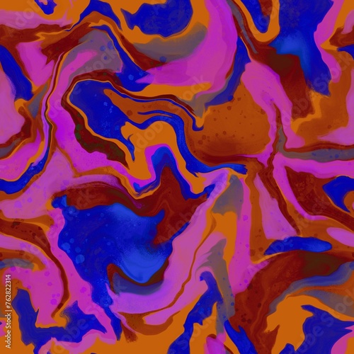 Abstract Digital Painting Watercolor Liquid Marble Fluid Seamless Geometric Wavy Pattern with Tie Dye Marble Background