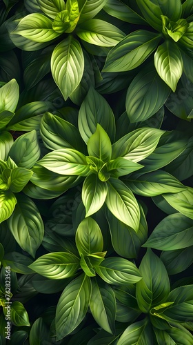 Tropical leaves background, top view of green leaves