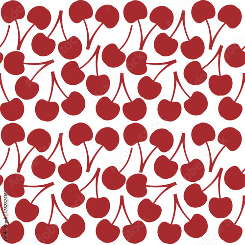 dark red cherry seamless pattern on white background, wrapping paper, curtains, tablecloths or bedding, textile, wallpaper, vector