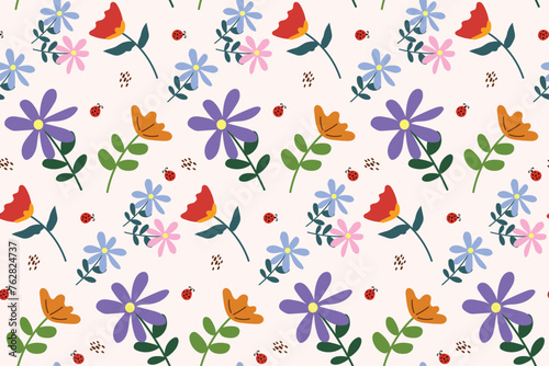 Hand drawn colorful flowers pattern seamless spring 