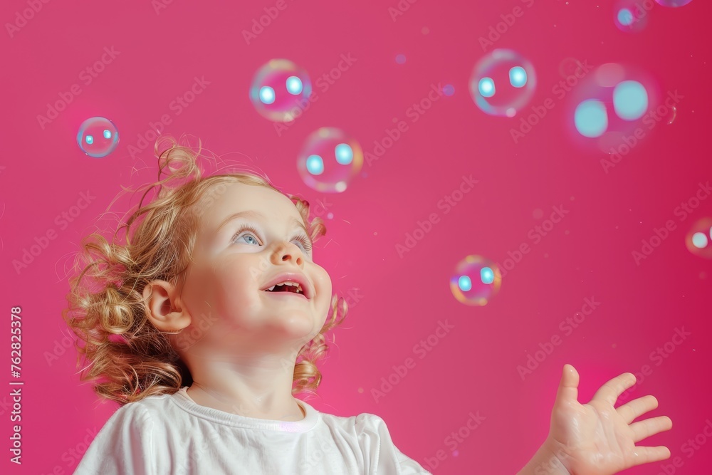 Girl's Bubble Bliss Against Vibrant Pink