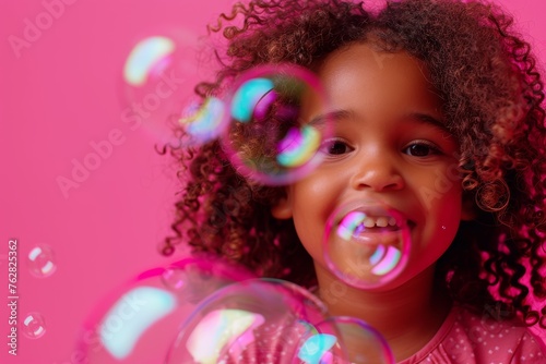 Girl's Bubble Bliss Against Vibrant Pink