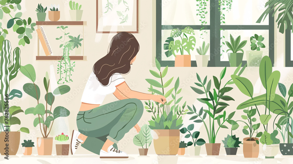 gardening home. Girl replanting green pasture in home garden.indoor garden,room with plants banner Potted green plants at home, home jungle,Garden room gardening, Plant room, Floral decor gardening home. Girl replanting green pasture in home garden.indoor garden,room with plants banner Potted green plants at home, home jungle,Garden room gardening, Plant room, Floral decor