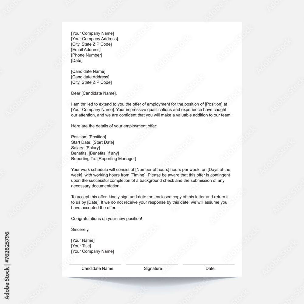 Vecteur Stock job offer template,employment offer letter,job offer