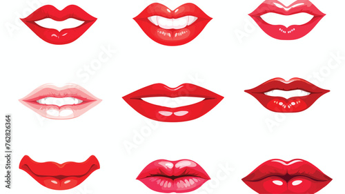 Female lips set. Mouths with red lipstick in variety