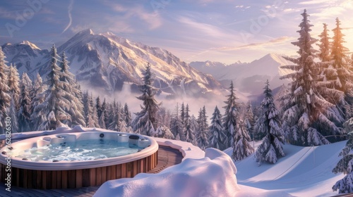 Winter resort with a hot tub photo