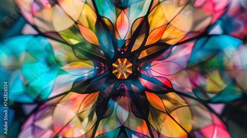 Symmetrical Floral Stained Glass Pattern in Bold Colors