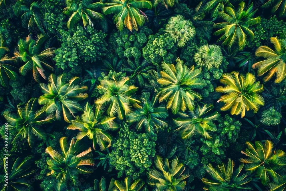 Aerial View of Lush Green Tropical Plant Leaves Texture for Natural Background or Wallpaper Aerial View of Lush Green Tropical Plant Leaves Texture for Natural Background or Wallpaper