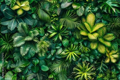 Lush Green Foliage Texture Background - Tropical Leaves Patterns with Varied Species and Vibrant Nature Detail